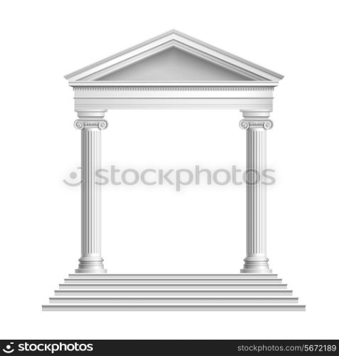 Realistic antique marble temple front with ionic columns isolated on white background vector illustration