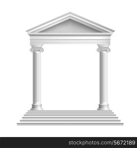 Realistic antique marble temple front with ionic columns isolated on white background vector illustration
