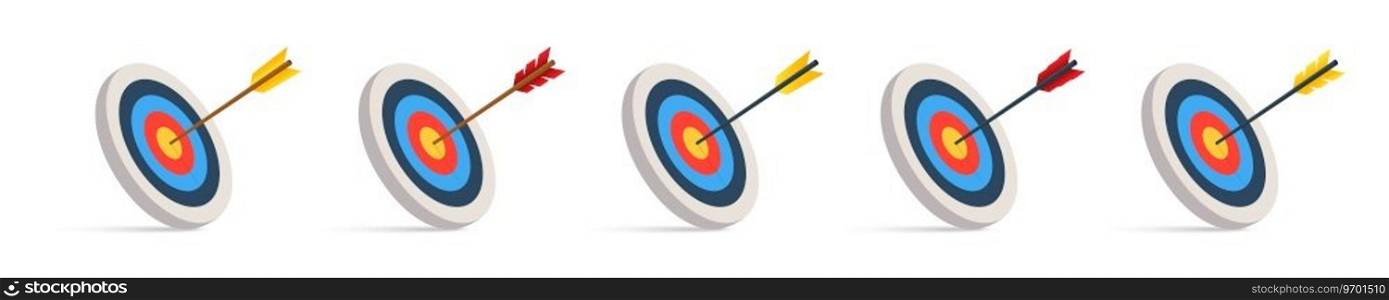 Realistic archery targets illustration. Target with arrow collection. Archery target with arrow vector illustration. Goal achievement concept. EPS 10