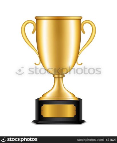Realistic award cup for winner, champion. Golden trophy for congratulationin sport, game. Gold winner prize on isolated background. Championship cup for award ceremony. Design vector illustration. Realistic award cup for winner, champion. Golden trophy for congratulationin sport, game. Gold winner prize on isolated background. Championship cup for award ceremony. vector illustration