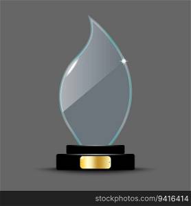 Realistic award layout design. Glass trophy in the form of an fire flame. 3d acrylic crystal fire flame. Vector illustration. stock image. EPS 10.. Realistic award layout design. Glass trophy in the form of an fire flame. 3d acrylic crystal fire flame. Vector illustration. stock image.