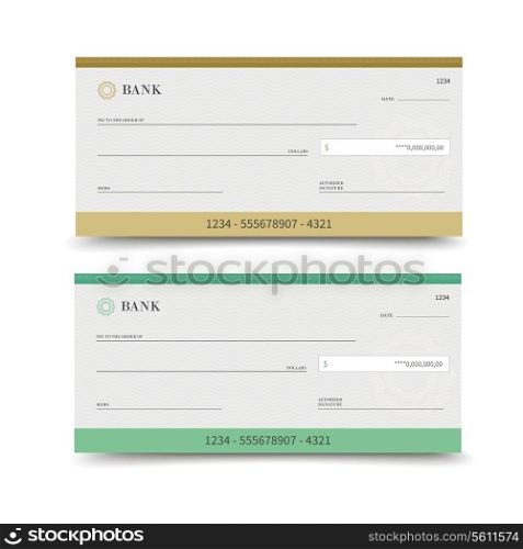 Realistic bank check set isolated on white background vector illustration