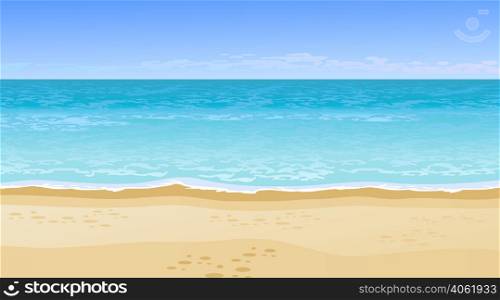 Realistic beautiful sea view. Summer vacation concept. Design element. For banners, posters, leaflets and brochures.