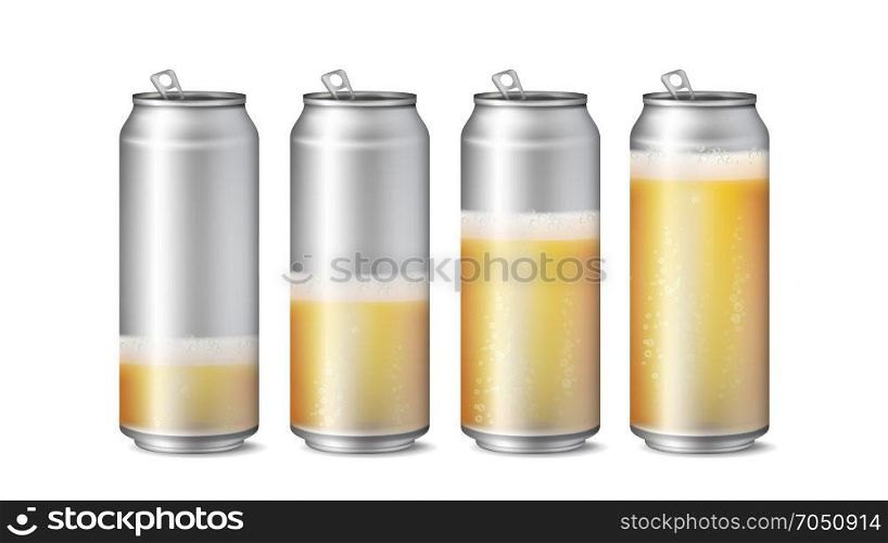 Realistic Beer Cans Mockup Vector. Beer Background Texture With Foam And Bubbles. Different Level Of Beer. Macro Of Refreshing Beer. Isolated Illustration. Realistic Beer Cans Mockup Vector. Beer Background Texture With Foam And Bubbles. Different Level Of Beer. Macro Of Refreshing Beer. Isolated