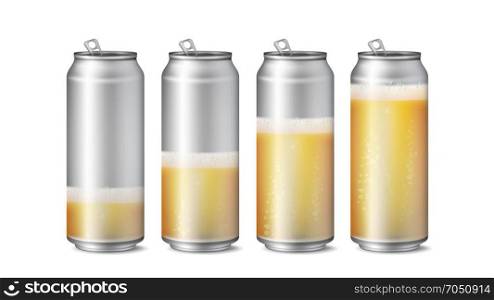 Realistic Beer Cans Mockup Vector. Beer Background Texture With Foam And Bubbles. Different Level Of Beer. Macro Of Refreshing Beer. Isolated Illustration. Realistic Beer Cans Mockup Vector. Beer Background Texture With Foam And Bubbles. Different Level Of Beer. Macro Of Refreshing Beer. Isolated