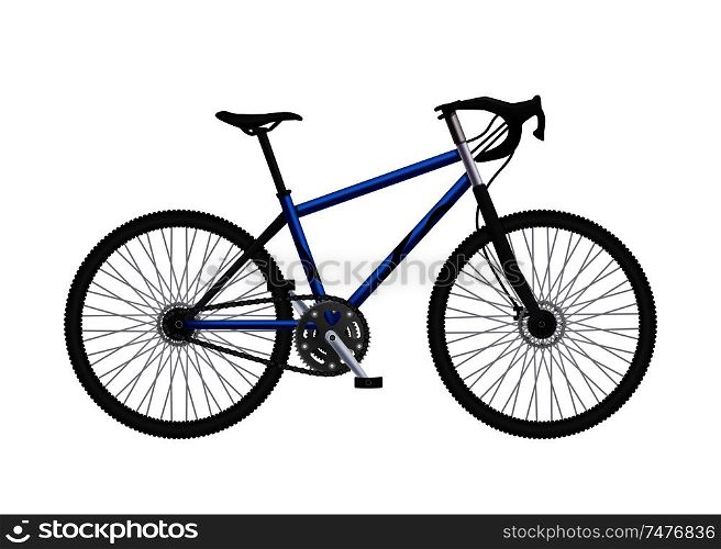 Realistic bicycle parts composition with isolated image of built-up mtb hardtail bike on blank background vector illustration