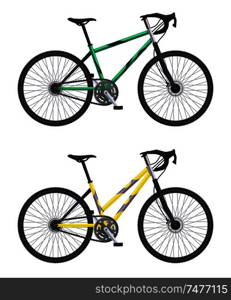 Realistic bicycle set with two different models of mtb hardtail bike isolated images on blank background vector illustration