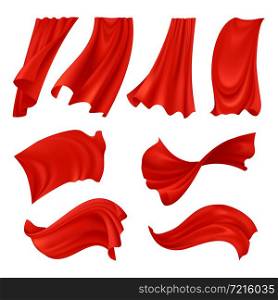 Realistic billowing red cloth set of fabrics in various positions isolated on white background vector illustration. Realistic Billowing Red Cloth
