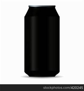Realistic black aluminum can isolated on a white background. Realistic black aluminum can