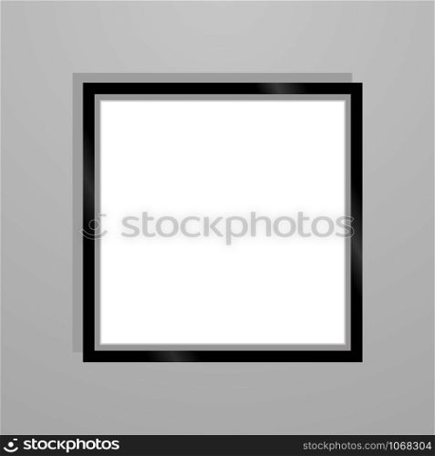 Realistic Black and White photo frame with blank empty space, place. vector illustration, isolated on background. Grey wall gallery. For presentation, text, pictures, interior, decor, design object