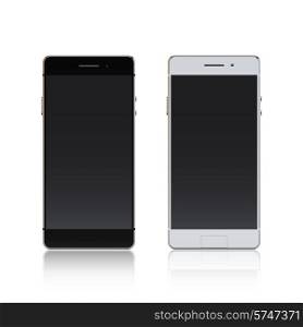 Realistic black and white smartphone mobile phones 3d set isolated vector illustration