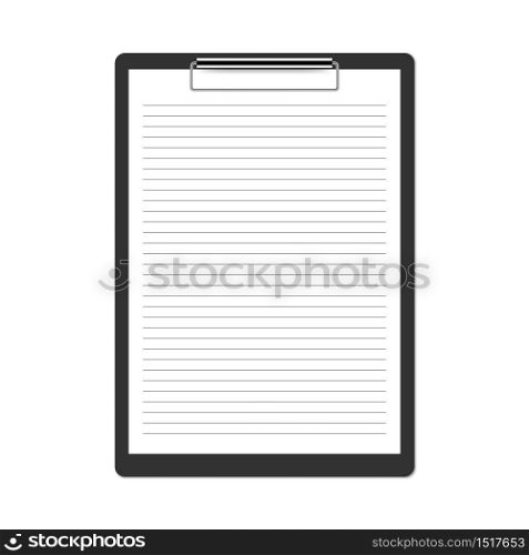 Realistic black clipboard isolated on white background, vector illustration