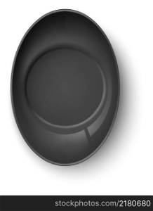Realistic black plate top view. Serving dish mockup isolated on white background. Realistic black plate top view. Serving dish mockup