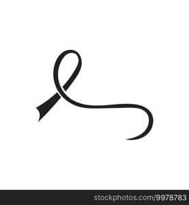 Realistic black ribbon, death symbol . Vector illustration