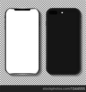 Realistic black smartphone mockup. Black cellphone mockup on transparent background. Phone with blank screen. Isolated templates of mobiles. Modern application design. Digital device concept. Vector. Realistic black smartphone mockup. Black cellphone mockup on transparent background. Phone with blank screen. Isolated templates of mobiles. Modern application design. Digital device concept. Vector.
