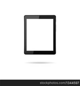 Realistic black tablet with blank touchscreen isolated on white background. Modern PC device. Vertical mockup gadget. Smart electronic concept. Empty digital display for app. Phone connection. Vector.. Realistic black tablet with blank touchscreen isolated on white background. Modern PC device. Vertical mockup gadget. Smart electronic concept. Empty digital display for app. Phone connection. Vector