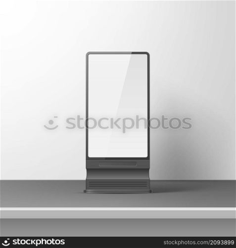 Realistic blank billboard. Empty 3D lightbox mockup. Advertising city stand. Isolated promotion screen template. Street marketing banner. Outdoor vertical board. Vector commercial object for branding. Realistic blank billboard. Empty 3D lightbox mockup. Advertising stand. Isolated promotion screen. Street marketing banner. Outdoor vertical board. Vector commercial object for branding