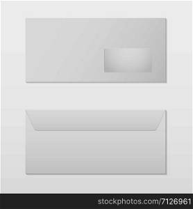 Realistic blank envelope isolated on grey back. Realistic blank envelope