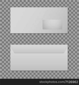 Realistic blank envelope isolated on grey back. Realistic blank envelope