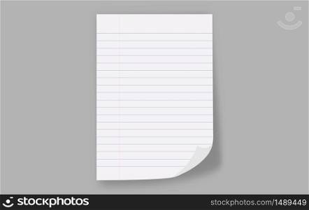 Realistic Blank striped worksheet exercise book. Lined white Squared paper for a note. Space ready for your message text. Office and Education Equipment, Isolated on gray background with shadows