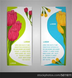 Realistic blossoming tulip flowers vertical banners set isolated vector illustration