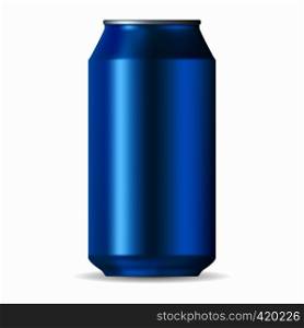 Realistic blue aluminum can isolated on a white background. Realistic blue aluminum can