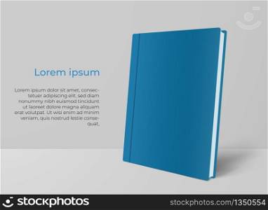 Realistic Blue Book Mock Up Template on White and Grey Background. Blank Cover Of Magazine. Vector Illustration.