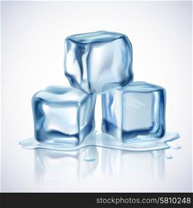 Realistic blue ice cubes with water drops on white background vector illustration. Ice Cubes Blue