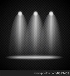 Realistic Bright Projectors Lighting Lamp with Spotlights Lighting Effects with Transparency Isolated on Transparent Background. Vector Illustration EPS10. Realistic Bright Projectors Lighting Lamp with Spotlights Lighting Effects with Transparency Isolated on Transparent Background. Vector Illustration