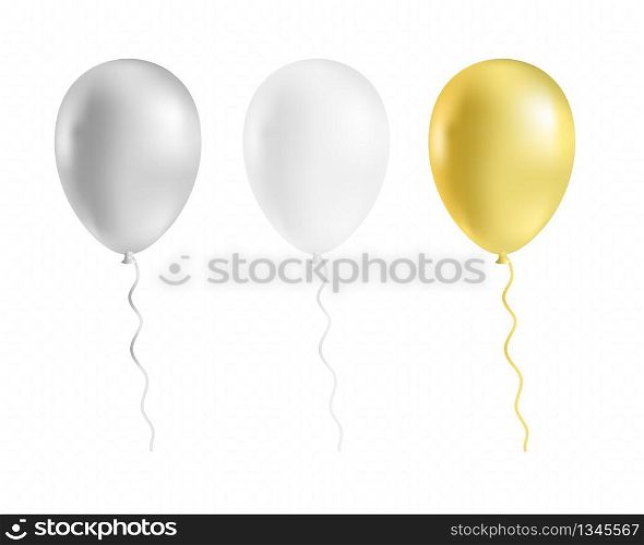 Realistic bunch of glossy flying helium balloons. Birthday party balloon composition isolated on transparent background. Premium quality vector illustration.