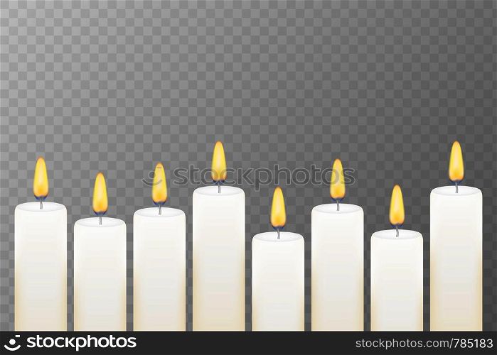Realistic burning candle. Transparency grid. Vector illustration. Realistic burning candle. Transparency grid. Vector stock illustration.