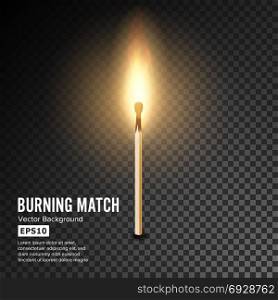 Realistic Burning Match Vector. Matchstick Flame. Transparency Grid. Realistic Burning Match Vector