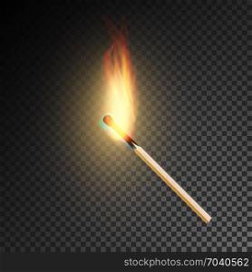 Realistic Burning Match Vector. Realistic Burning Match Vector. Matchstick Flame. Transparency Grid
