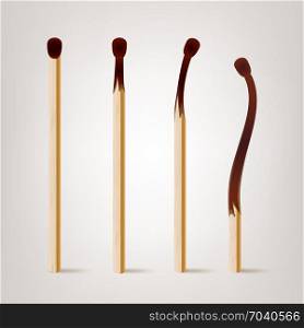 Realistic Burnt Match Vector. Various Stages Of Matches Burning Set Isolated. Realistic Illustration. Realistic Burnt Match Vector. Various Stages Of Matches Burning Set Isolated.