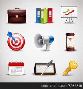 Realistic business icons set with 3d briefcase folders and chart isolated vector illustration. Realistic Business Icons