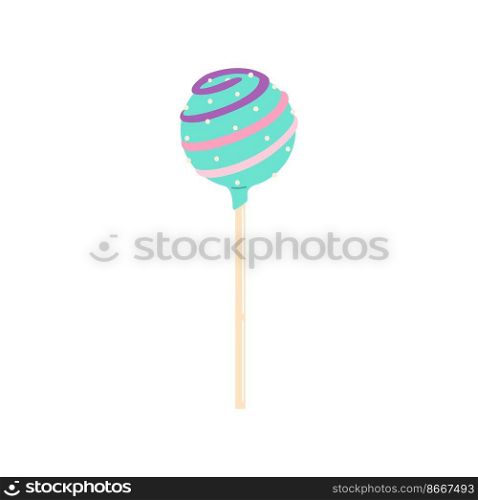 Realistic cake pop, vector lollipop candy, chocolate dessert food. Vector lolly with cream topping and swirls, delicious sweet cake on stick. Chocolate cake lollipop sprinkles ball on stick