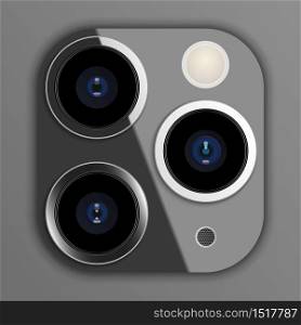 Realistic camera lens on smartphone, vector illustration