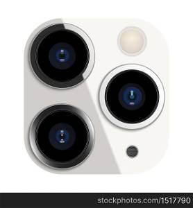 Realistic camera lens on smartphone, vector illustration