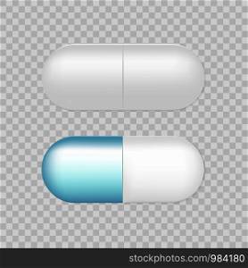 Realistic capsule pill. Mock up. Vector illustration. Realistic capsule pill