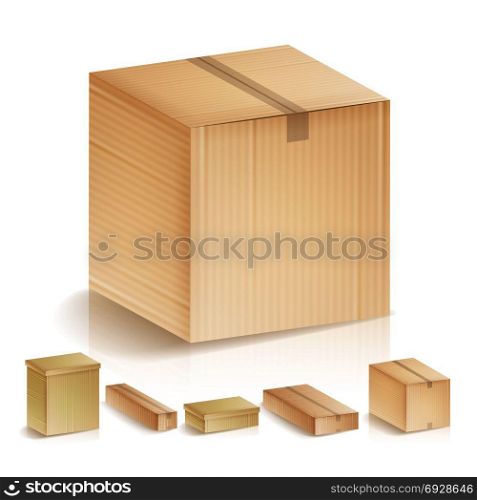 Realistic Cardboard Boxes Set Isolated. Realistic Cardboard Boxes Set Isolated Vector Illustration