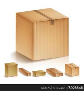 Realistic Cardboard Boxes Set Isolated. Realistic Cardboard Boxes Set Isolated Vector Illustration