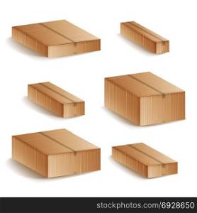 Realistic Cardboard Boxes Set Isolated Vector Illustration. Closed Delivery Cardboard 3d Realistic Decorative Box Icons Set Isolated.. Realistic Cardboard Boxes Set Isolated Vector Illustration
