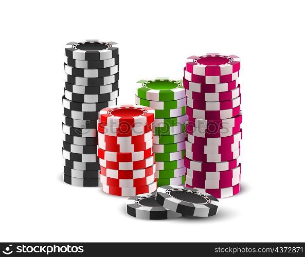 Realistic casino poker coins, gambling game chips stack. Roulette plastic token pile. Heaps of gamble chip. Casino win money vector concept. Illustration of game stack for casino. Realistic casino poker coins, gambling game chips stack. Roulette plastic token pile. Heaps of gamble chip. Casino win money vector concept