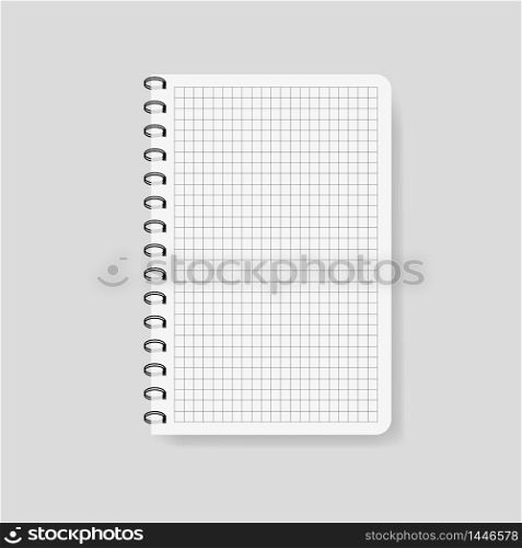 Realistic checked notebook in mockup style. Blank notepad with spiral. Template of empty notepad on isolated background.Note with spiral.. Realistic checked notebook in mockup style. Blank notepad with spiral. Template of empty notepad on isolated background.Note with spiral.vector eps10