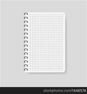 Realistic checked notebook in mockup style. Blank notepad with spiral. Template of empty notepad on isolated background.Note with spiral.. Realistic checked notebook in mockup style. Blank notepad with spiral. Template of empty notepad on isolated background.Note with spiral.vector eps10