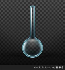 Realistic Chemistry Glass Volumetric Flask Vector. Graduated Flask Is Piece Of Laboratory Apparatus Contain Precise Volume Certain Temperature Isolated On Transparency Grid Background. 3d Illustration. Realistic Chemistry Glass Volumetric Flask Vector