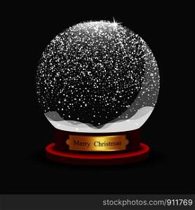Realistic Christmas Snow Ball. Glass Snow Ball with shadow on black background. Eps10. Realistic Christmas Snow Ball. Glass Snow Ball with shadow on black background