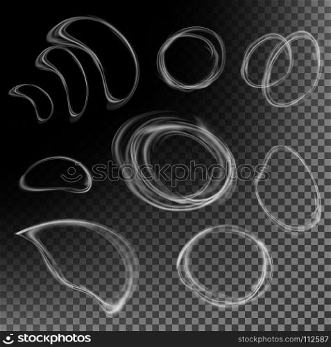 Realistic Cigarette Smoke Waves Vector. Clouds Set In Circle Form. Transparent Background.. Realistic Cigarette Smoke Waves Vector. Clouds Set In Circle Form. Transparent Background