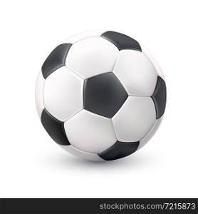 Realistic classic soccer football ball white black image with light shadow reflection pictogram single object vector illustration . Soccer Ball Realistic White Black Picture