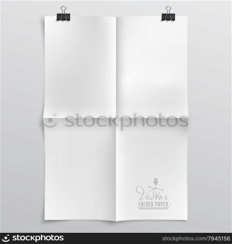 Realistic, Clean Vector Folded Paper Template with Paper Clips and Shadow - Layered, Organized Vector File